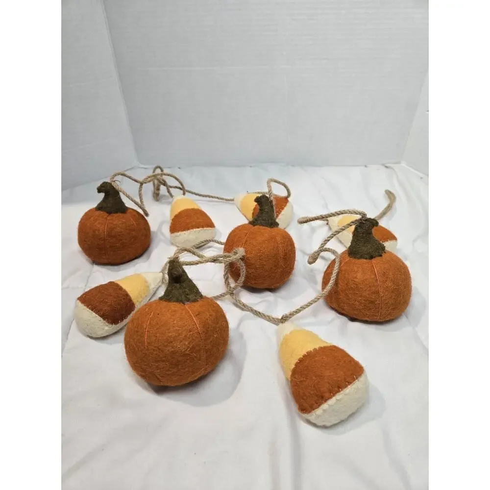 Fall Pumpkin Candy Corn Wool Felt Garland 7ft Tiered Tray Decor Jack O Lantern